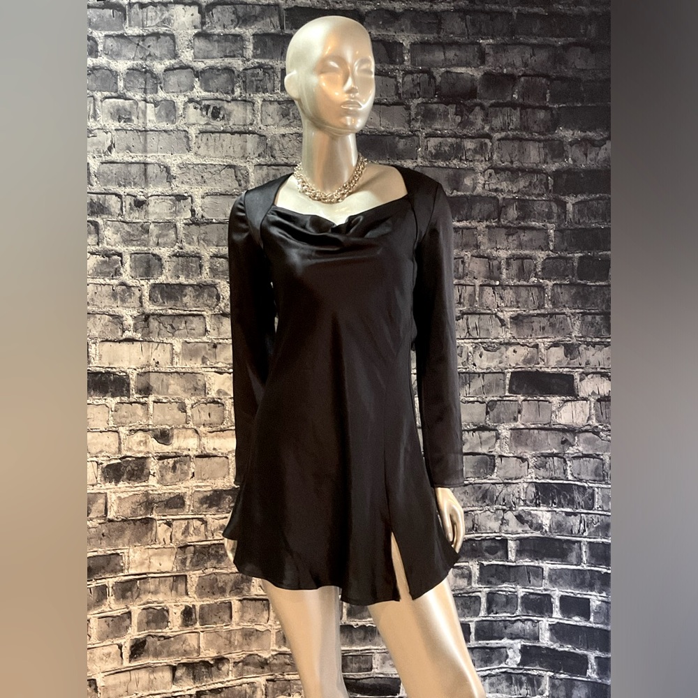 Navy Blue Satin Formal Mini Dress - Picture 6 of 10